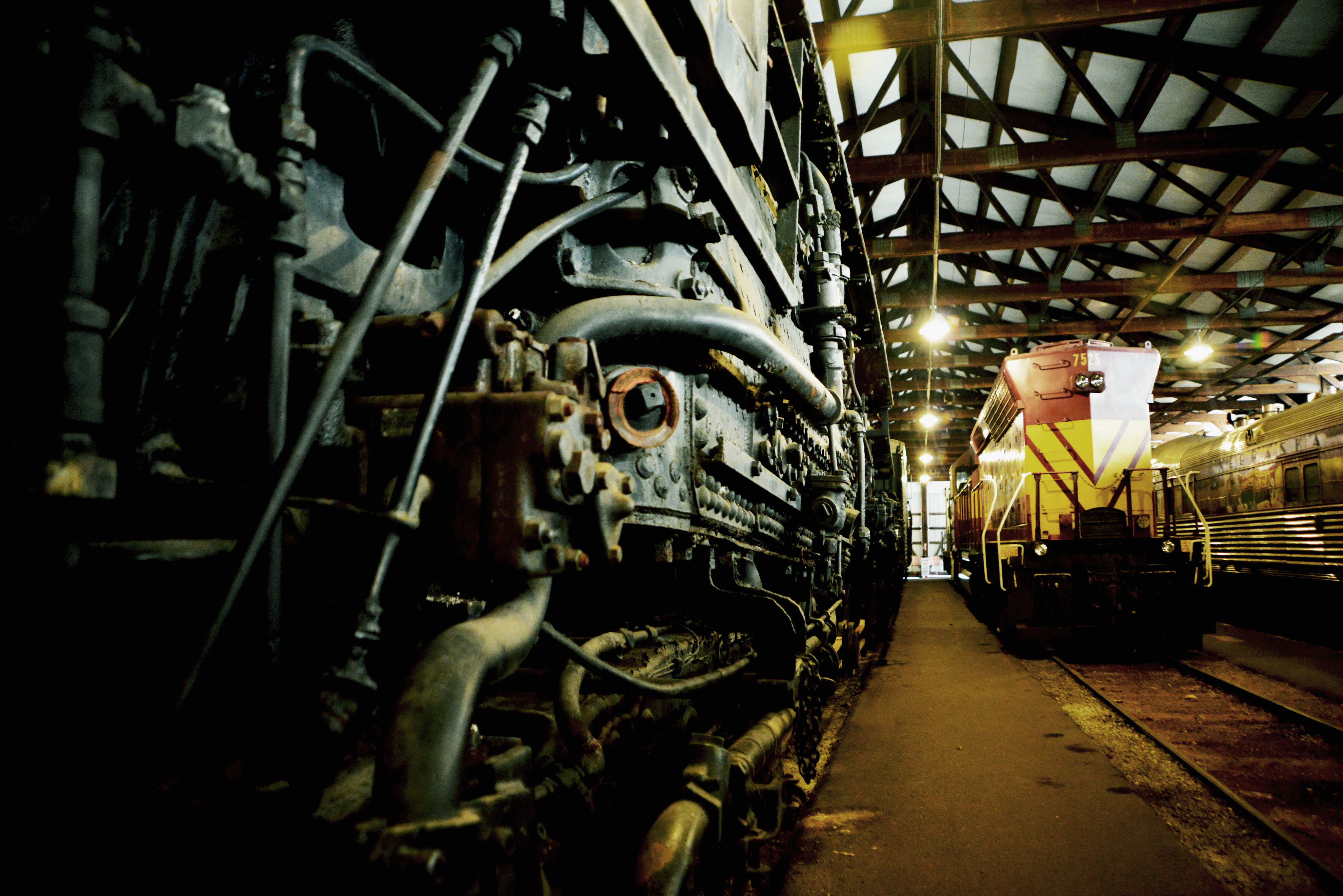 Train in a railyard, railway museum near Chicago